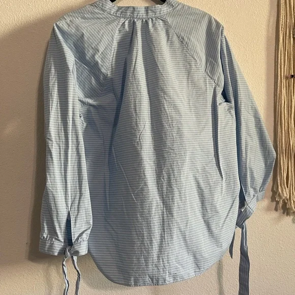 Madewell Powder Blue Striped Cotton Bow Sleeve Top - Picture 4 of 6